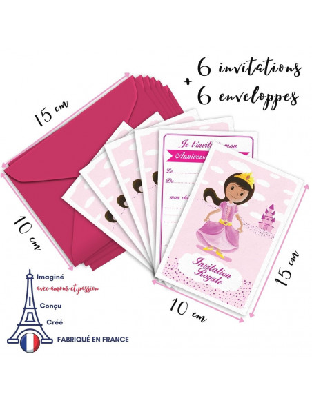 Pack 6 cartes invitation princesse rose