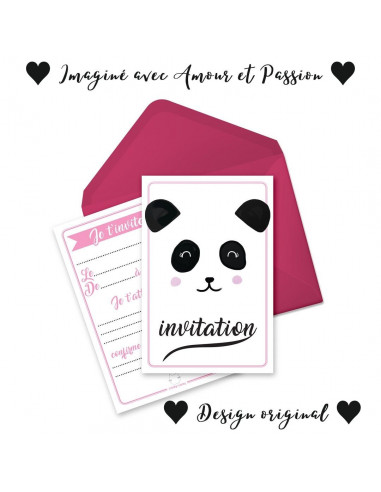 PACK 6 CARTES INVITATION ANNIVERSAIRE - PANDA