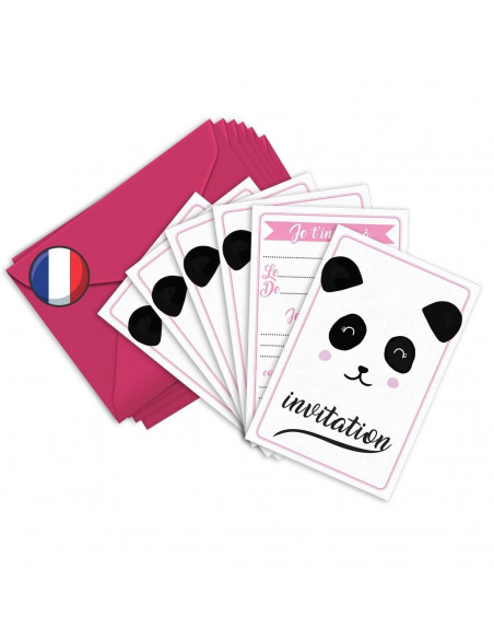 PACK 6 CARTES INVITATION ANNIVERSAIRE - PANDA