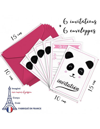 PACK 6 CARTES INVITATION ANNIVERSAIRE - PANDA