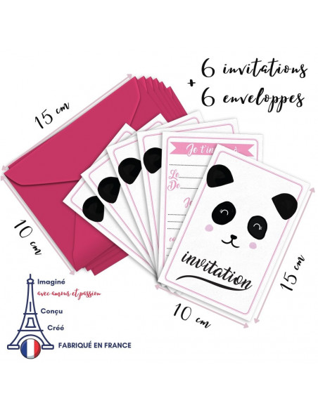 PACK 6 CARTES INVITATION ANNIVERSAIRE - PANDA