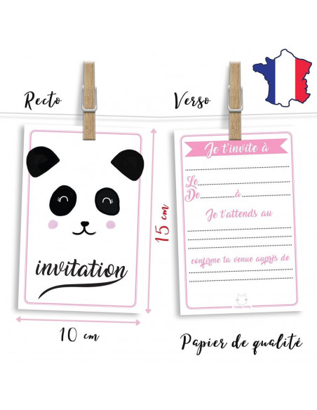 PACK 6 CARTES INVITATION ANNIVERSAIRE - PANDA