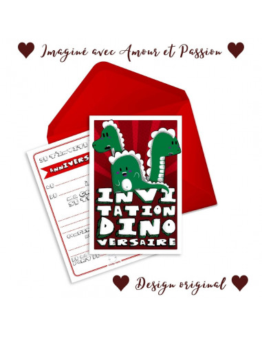 PACK 6 CARTES INVITATION ANNIVERSAIRE - DINOSAURES
