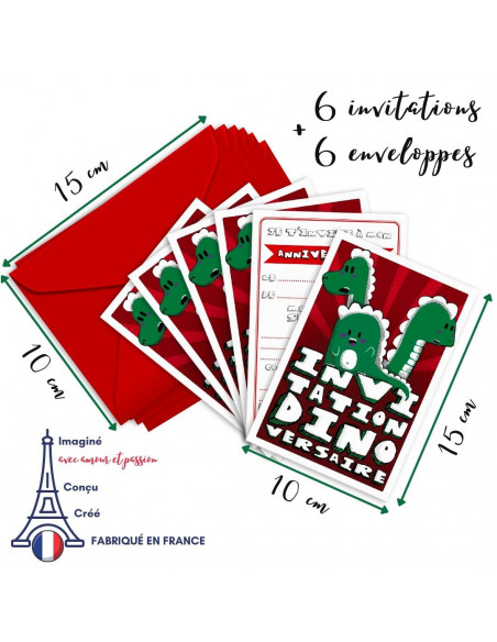 PACK 6 CARTES INVITATION ANNIVERSAIRE - DINOSAURES