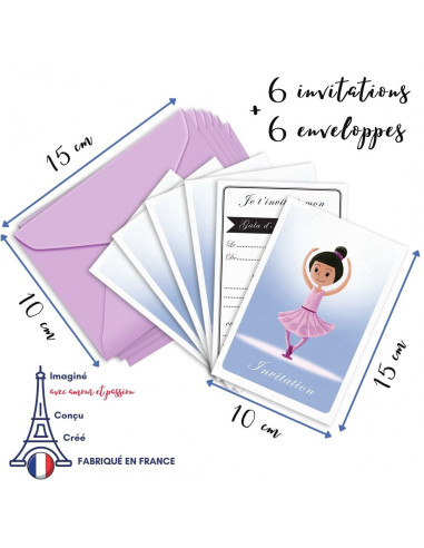PACK 6 CARTES INVITATION ANNIVERSAIRE - DANSE