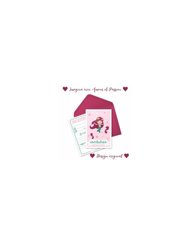 PACK 6 CARTES INVITATION ANNIVERSAIRE - PRINCESSE SIRENE