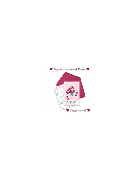 PACK 6 CARTES INVITATION ANNIVERSAIRE - PRINCESSE SIRENE