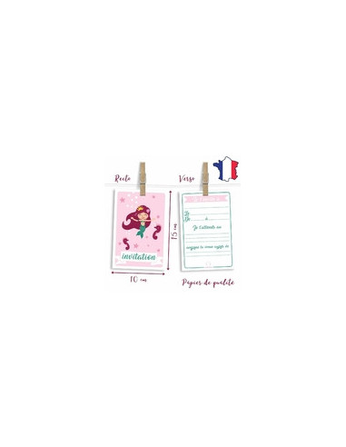 PACK 6 CARTES INVITATION ANNIVERSAIRE - PRINCESSE SIRENE