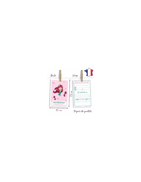 PACK 6 CARTES INVITATION ANNIVERSAIRE - PRINCESSE SIRENE