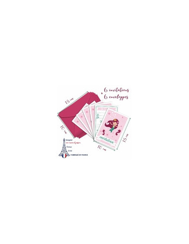 PACK 6 CARTES INVITATION ANNIVERSAIRE - PRINCESSE SIRENE