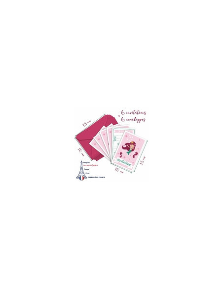 PACK 6 CARTES INVITATION ANNIVERSAIRE - PRINCESSE SIRENE