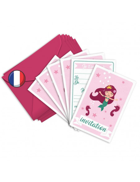 PACK 6 CARTES INVITATION ANNIVERSAIRE - PRINCESSE SIRENE