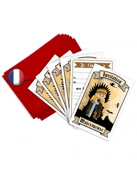 PACK 6 CARTES INVITATION ANNIVERSAIRE - CHEVALIER