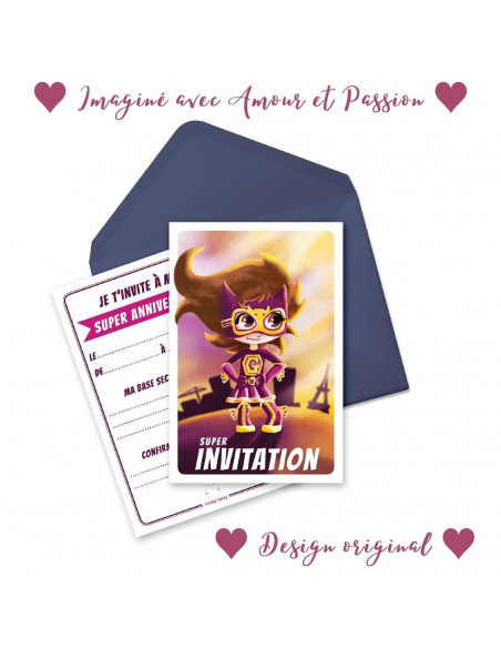 PACK 6 CARTES INVITATION ANNIVERSAIRE - SUPER-HEROS FILLE