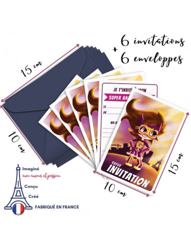 PACK 6 CARTES INVITATION ANNIVERSAIRE - SUPER-HEROS FILLE