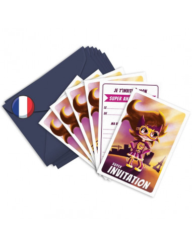 PACK 6 CARTES INVITATION ANNIVERSAIRE - SUPER-HEROS FILLE