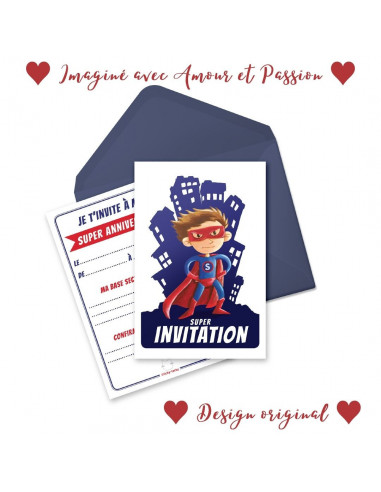 PACK 6 CARTES INVITATION ANNIVERSAIRE - SUPER-HEROS SUPERMAN