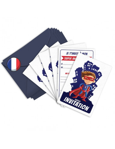 PACK 6 CARTES INVITATION ANNIVERSAIRE - SUPER-HEROS SUPERMAN