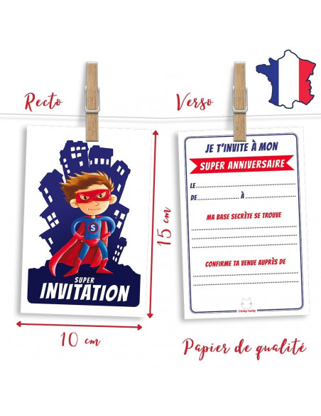 PACK 6 CARTES INVITATION ANNIVERSAIRE - SUPER-HEROS SUPERMAN