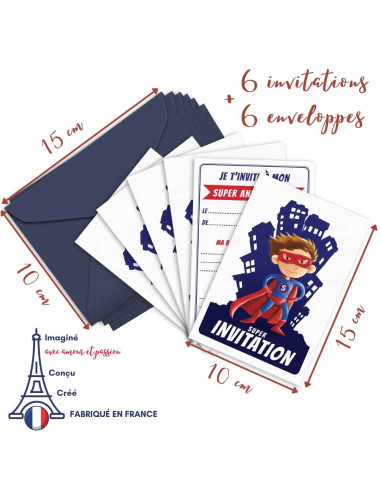 PACK 6 CARTES INVITATION ANNIVERSAIRE - SUPER-HEROS SUPERMAN