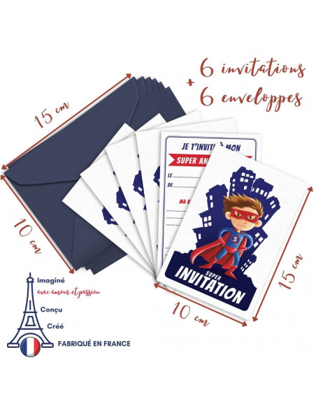 PACK 6 CARTES INVITATION ANNIVERSAIRE - SUPER-HEROS SUPERMAN