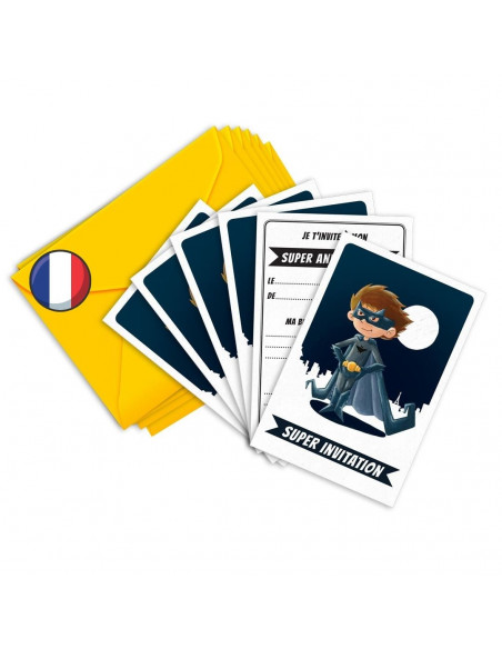 PACK 6 CARTES INVITATION ANNIVERSAIRE-SUPER-HEROS JUSTICIER