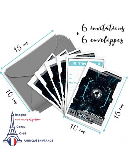 PACK 6 CARTES INVITATION ANNIVERSAIRE-ESPACE VAISSEAU SPATIA