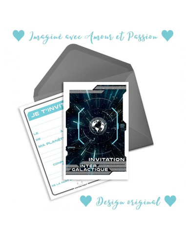 PACK 6 CARTES INVITATION ANNIVERSAIRE-ESPACE VAISSEAU SPATIA