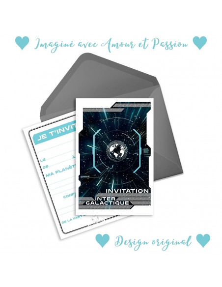 PACK 6 CARTES INVITATION ANNIVERSAIRE-ESPACE VAISSEAU SPATIA