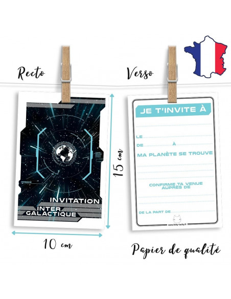PACK 6 CARTES INVITATION ANNIVERSAIRE-ESPACE VAISSEAU SPATIA