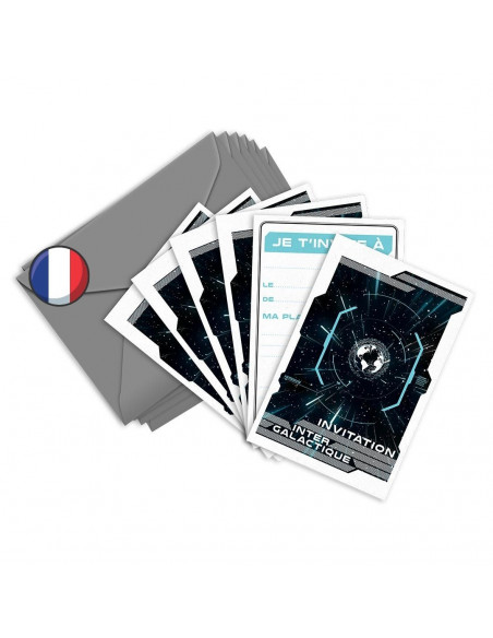 PACK 6 CARTES INVITATION ANNIVERSAIRE-ESPACE VAISSEAU SPATIA