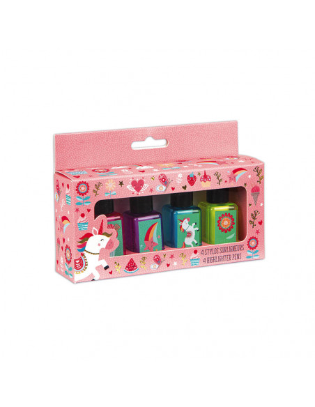 4 STYLOS SURLIGNEURS LICORNE