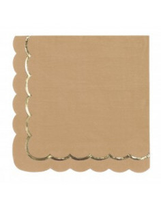 Serviettes festonnees 33x33cm kraft et or x 16