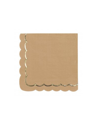 Serviettes festonnees 33x33cm kraft et or x 16