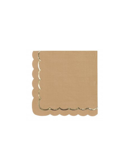 Serviettes festonnees 33x33cm kraft et or x 16