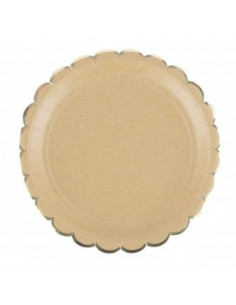 Assiettes festonnees 23cm kraft et or x 8