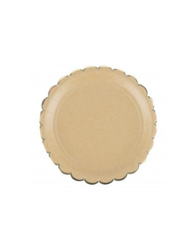 Assiettes festonnees 23cm kraft et or x 8
