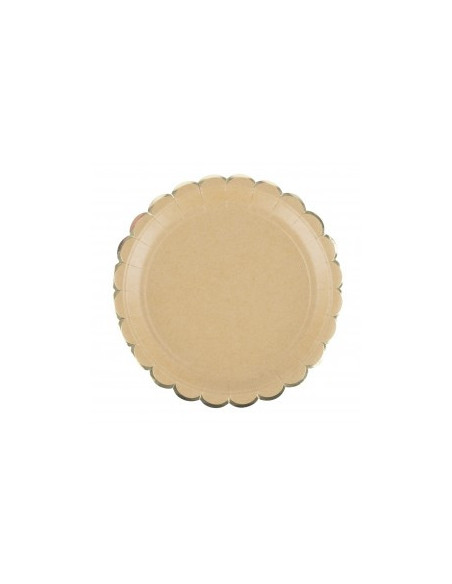 Assiettes festonnees 23cm kraft et or x 8