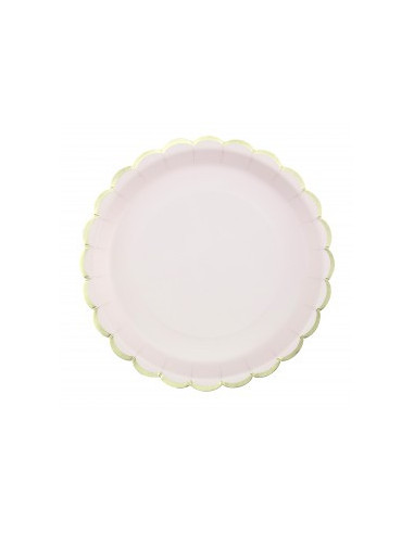 Assiettes festonnees 23cm rose pastel et or x 8