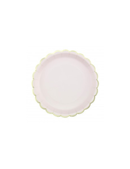 Assiettes festonnees 23cm rose pastel et or x 8