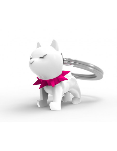 Porte - cles bulldog blanc et fuschia