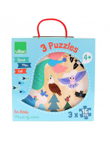 Coffret 3 puzzles 16 pcs Terre - Mer - Ciel -