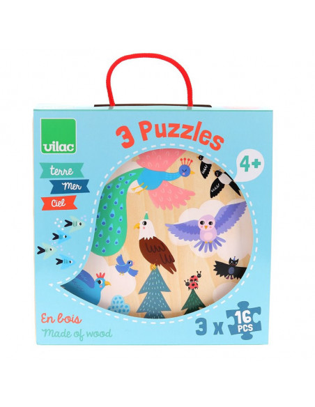 Coffret 3 puzzles 16 pcs Terre - Mer - Ciel -