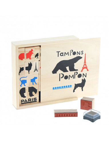Coffret Tampons Pompon en bois