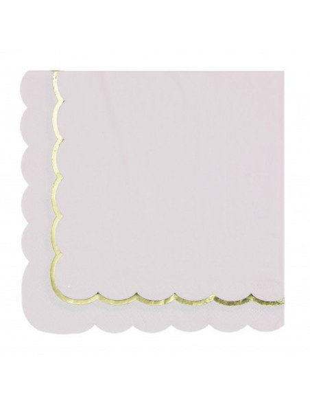 SERVIETTES FESTONNEES 33X33CM ROSE PASTER ET OR X16