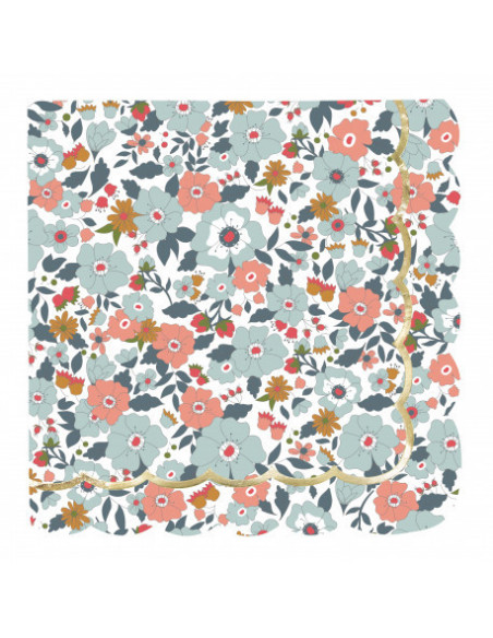 SERVIETTES FESTONNEES 33X33CM FLEURS ET OR X16
