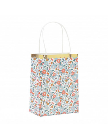 SACS PAPIER FLEURS ET OR X4