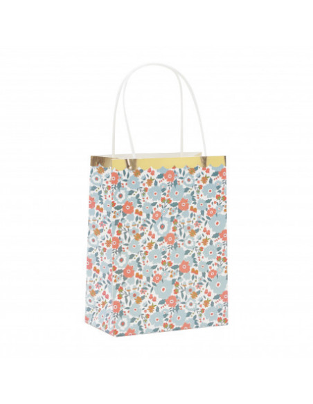 SACS PAPIER FLEURS ET OR X4