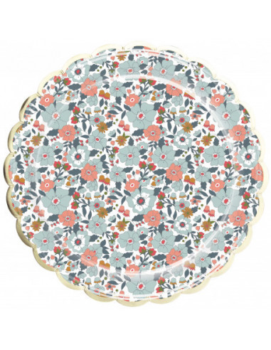 ASSIETTES FESTONNEES 23CM FLEURS ET OR X8