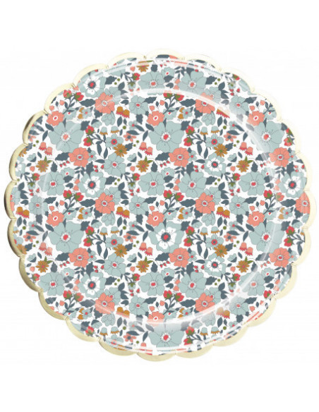 ASSIETTES FESTONNEES 23CM FLEURS ET OR X8